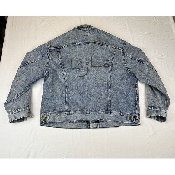 Vintage LEE Riders Jean‎ Jacket Made In The USA Trucker Distressed Blue Denim XL - Picture 11 of 16